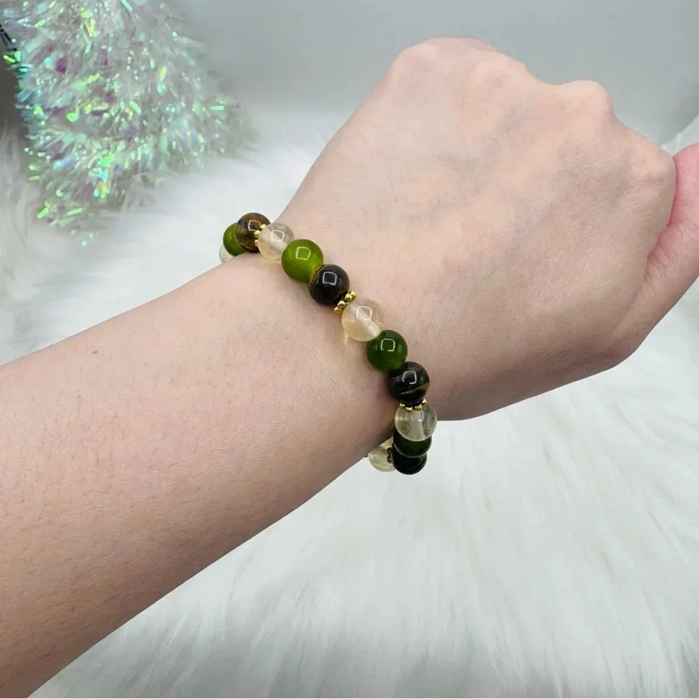 Tiger Eye Stone and Smoky Quartz Mix Beaded Bracelet